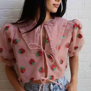 RARE Lirika Matoshi strawberry tie front blouse